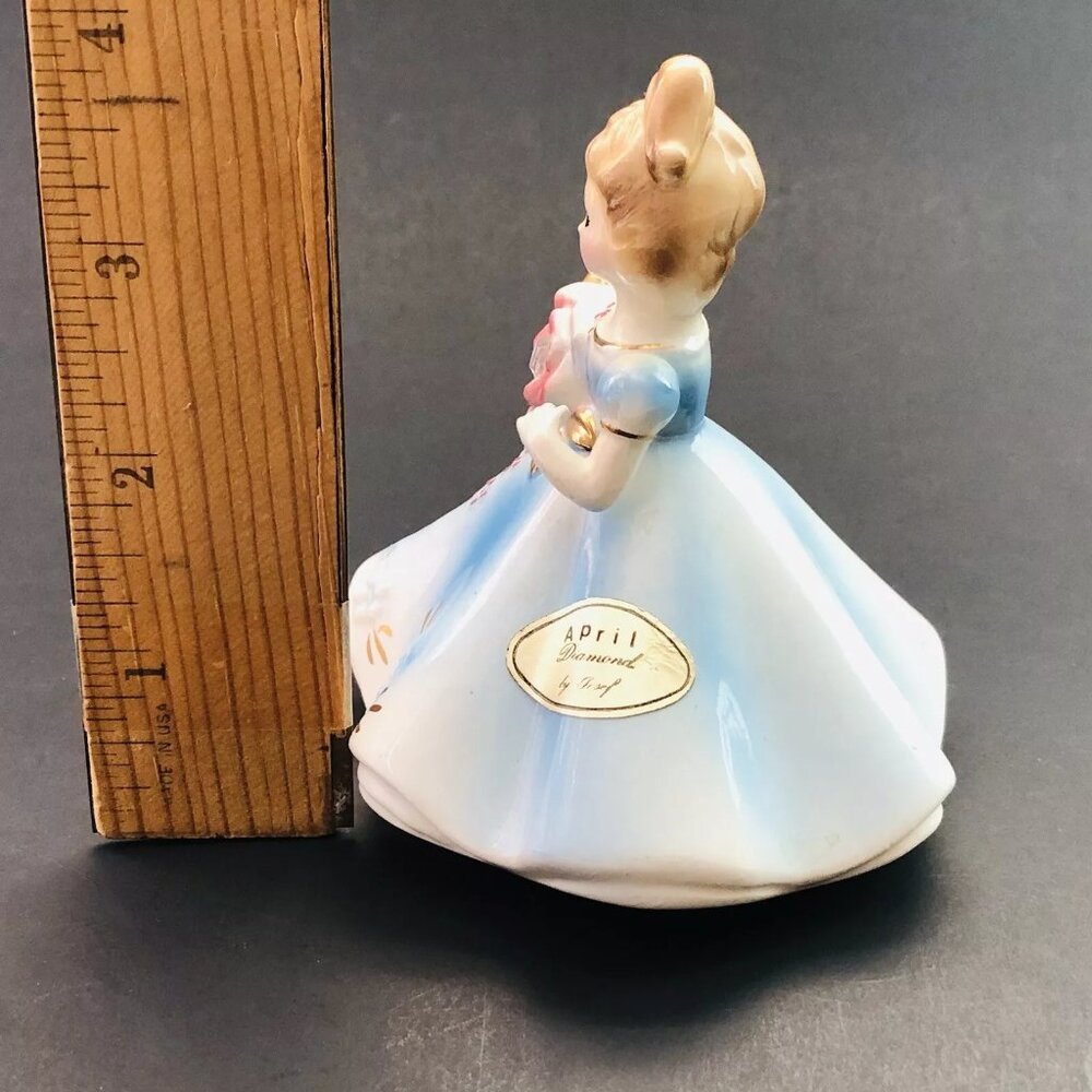 Vintage Josef Originals Blue Dress Girl Doll Figurine April Birthstone Birthday - Picture 3 of 8